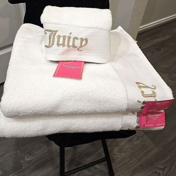 Juicy Couture Home Gold Juicy Embossed Bath & Hand Towel Set- White/Gold - Picture 4 of 8
